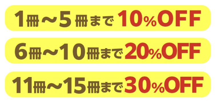 回だけ使える」ステップアップ最大15冊まで30%OFFクーポン