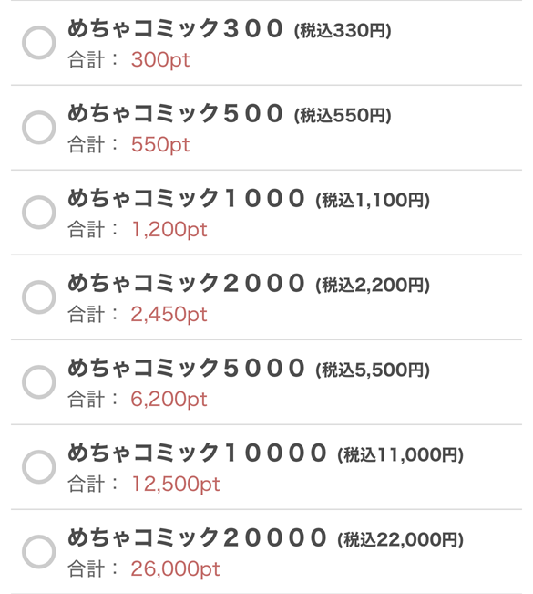 めちゃコミックボーナスポイント